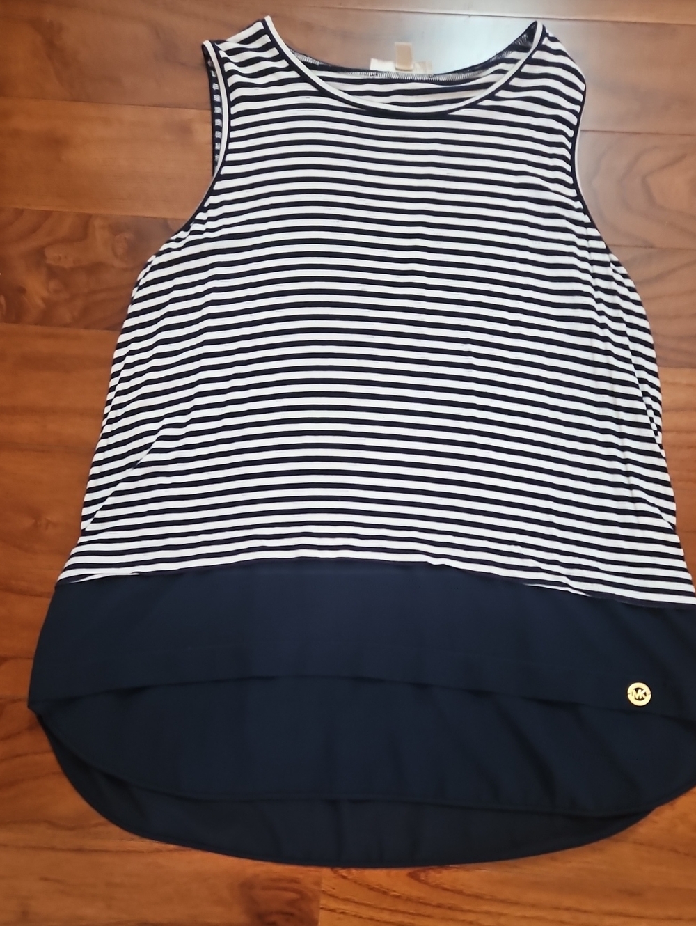 Michael Kors Navy & White Top with Gold Logo Accent 1x
